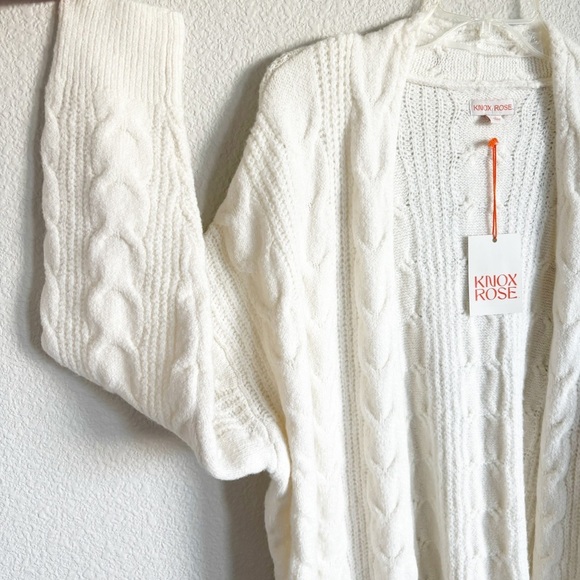 NWT KNOX ROSE Duster Cardigan, Cream, Large, Long Cable Knit Sweater - Picture 4 of 7